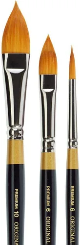 Vista 2 de KINGART Premium Original Gold Juego de 3 pinceles florales, pelo sintético dorado Taklon para acrílico, acuarela y aceite, mango corto, 9930-6, 10