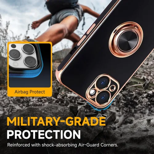 Vista 7 de Funda diseñada para iPhone 13, soporte de anillo giratorio de 360° integrado, soporte magnético, silicona suave, cubierta protectora ultra delgada