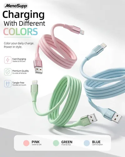 Vista 2 de Paquete de 3 cargadores para iPhone de 10 pies con certificación MFi de Apple, cable Lightning de carga rápida compatible con iPhone 14 13 12 11 Pro