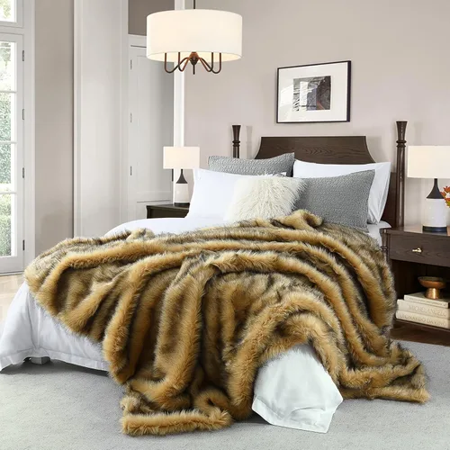 Vista 10 de Manta de felpa de piel sintética de lujo con patrón azteca, súper cálida, esponjosa, elegante, mullida manta decorativa para sofá, sillón, sofá