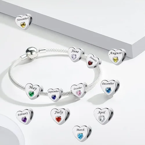 Vista 7 de DWJSu January-December 12 Months Colors Birthstone Crystal Happy Birthday Heart Charms For Charm Bracelets Necklace