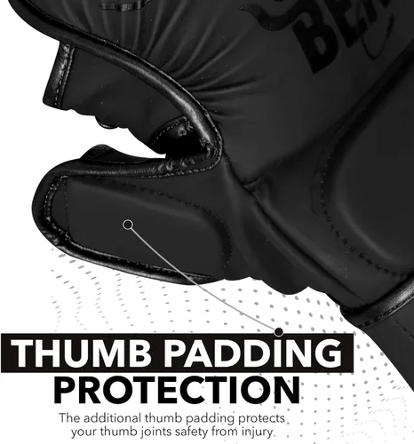 Vista 8 de BEAST RAGE Guantes MMA para Hombres Mujeres, Muñequeras Ajustables de Palma Abierta para Artes Marciales Grappling Sparring para Muay Thai Lucha