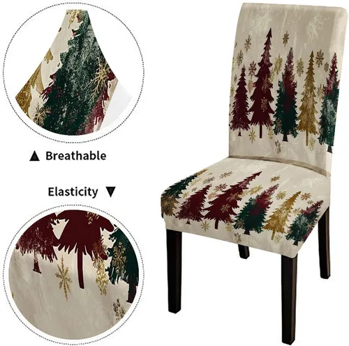 Vista 173 de CAPSCEOLL Christmas Dining Chair Covers,Snowflakes Festive Winter Pattern Stretch Chair Covers for Dining Room Set of 2 Washable Spandex Parson