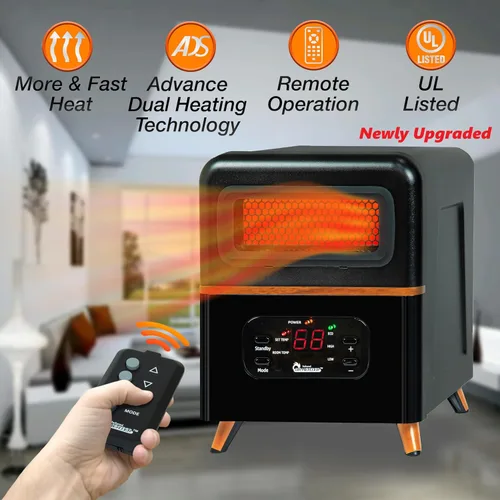 Vista 2 de DR. INFRARED HEATER DR-978 Nuevo calentador de espacio infrarrojo portátil híbrido de doble calefacción actualizado, 1500 W con control remoto