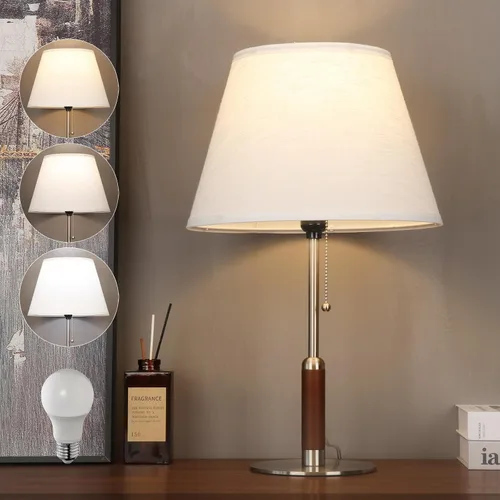 Vista 13 de Lámpara de mesa moderna de mediados de siglo de 21 pulgadas con interruptor de cadena de tracción, lámparas de noche de luz de 3