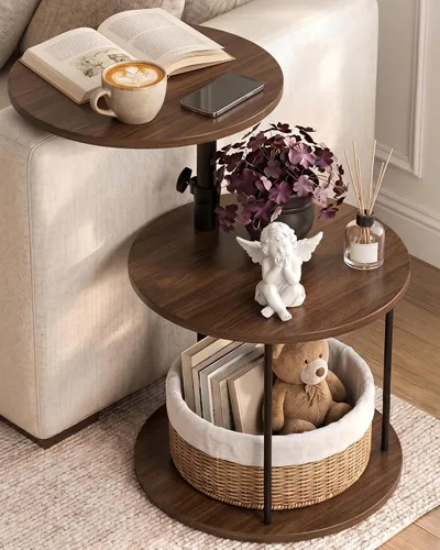 Vista 22 de Faesun Mesa auxiliar de mesa C de altura ajustable, bandeja giratoria de 360° para espacios pequeños, mesita de noche pequeña para sala de estar