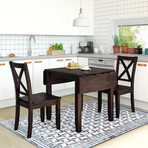 Vista 11 de RUNNA Juego de mesa de comedor de madera de 3 piezas con 2 sillas de comedor tapizadas para lugares pequeños (marrón #059)