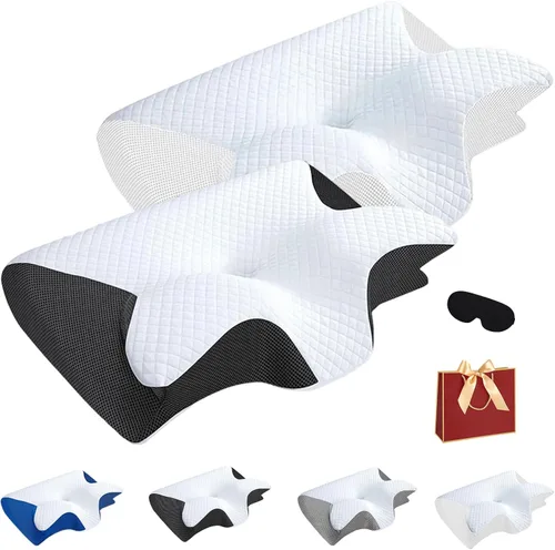 Vista 10 de Almohada de alivio de alta calidad, almohada ergonómica 2 en 1 con funda, almohadas ergonómicas de espuma viscoelástica para alivio del cuello