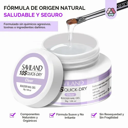 Vista 6 de Kit de gel para uñas de secado rápido Saviland - Gel duro formador rosa claro con mini luz UV, geles superiores, deshidratador, imprimación