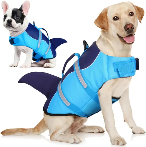 Vista 21 de AOFITEE Chaleco salvavidas para perros, chaleco salvavidas para perros pequeños, chaleco de seguridad reflectante con flotabilidad superior y asa