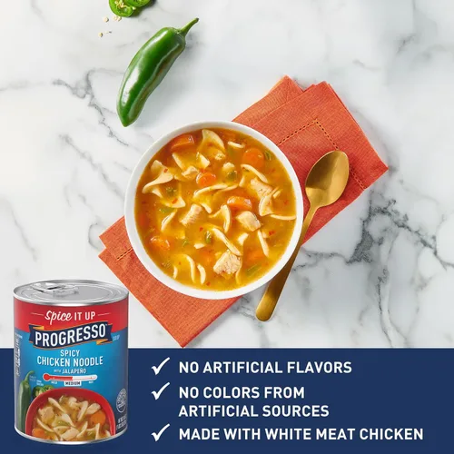 Vista 4 de Progresso Sopa enlatada de fideos de pollo picante con jalapeño, 18.5 oz