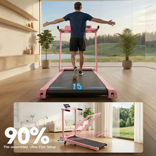 Vista 7 de FUNMILY Almohadilla para caminar de 3.5HP con inclinación - Cinta de correr Rosa Pro