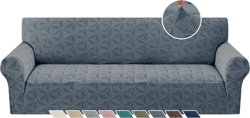 Vista 36 de YEMYHOM 1 Pieza Fundas Elásticas para Sofá de 3 Cojines, Funda de Sofá Jacquard con Parte Inferior Elástica Antideslizante, Funda Engrosada Azul