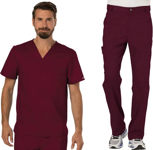 Vista 7 de Cherokee Conjunto de uniforme médico prémium para hombre, cuello en V y Azul Caribe