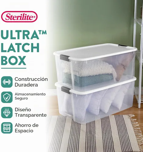 Vista 2 de Sterilite Paquete de 8 bolsas de almacenamiento ultra, recipientes de plástico con tapa, 116 cuartos de galón y 70 cuartos de galón, transparentes
