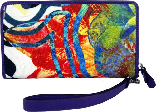 Vista 2 de Cartera de cuero real de la lona de la flor de cerezo - estampado floral