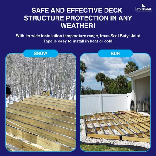 Vista 5 de Imus Seal® Cinta de viguetas de butilo para vigas y vigas de cubierta intermitentes, resistente a los rayos UV, Level Decking™, Protect Your Deck