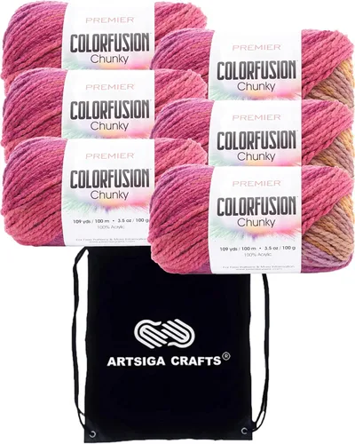 Vista 9 de Premier Yarns Colorfusion Chunky Autumn Sky 1174-02 (3 madejas) Same Dyelot Chunky Bulky #5 - Hilo de tejer suave 100% acrílico con 1 bolsa