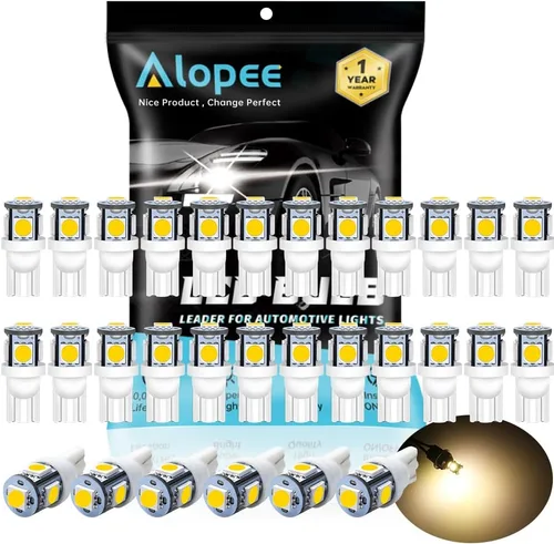 Vista 10 de Alopee Paquete de 10 bombillas LED 4114 de polaridad no polar, luz diurna blanca, T25, 4114, DC 12V, para bombilla de luz de freno trasero de señal