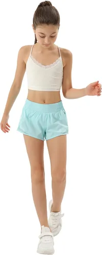 Vista 4 de Aurefin Pantalones cortos deportivos para niñas, pantalones cortos ligeros para correr para adolescentes, niñas, pantalones cortos deportivos
