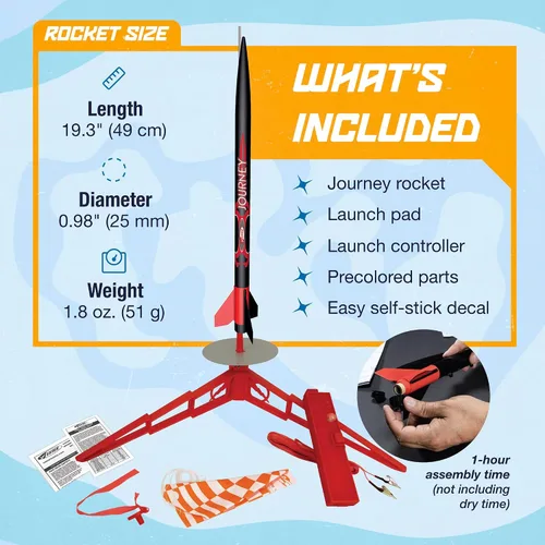 Vista 3 de Estes 1441 Journey Kit de construcción de cohetes para principiantes, kit de modelo de cohete volador para mayores de 10 años, incluye almohadilla