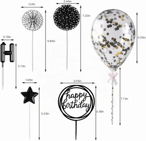 Vista 5 de BEAN LIEVE Juego de velas de cumpleaños, decoración de pastel con velas de pastel, confeti, globos, estrellas y abanicos, decoración de cupcakes, 12