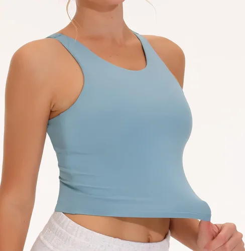 Vista 2 de THE GYM PEOPLE Brasier deportivo de espalda cruzada para mujer, con cuello alto y relleno extraíble, para entrenamiento, yoga