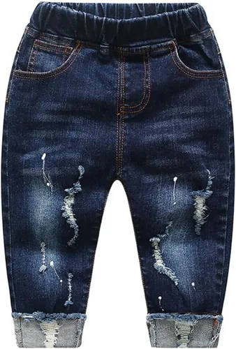 Vista 6 de KIDSCOOL SPACE Jeans para Bebé Niña Niño, Pantalones de Mezclilla Rasgados con Cintura Elástica para Niños Pequeños Negro