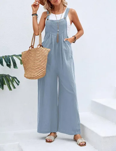 Vista 3 de Zontroldy Overol con pechera para mujer, de algodón, holgado, de verano, pierna ancha, overol para mujer