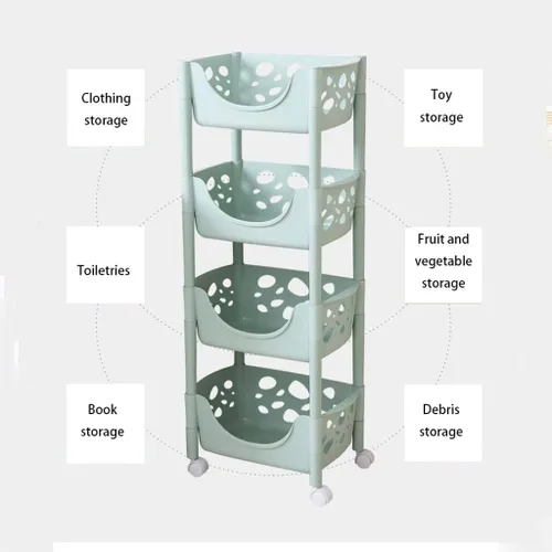 Vista 2 de Organizador de carrito de almacenamiento de frutas y verduras y estante de almacenamiento para cocina, uso diario, cesta de frutas y verduras, 3