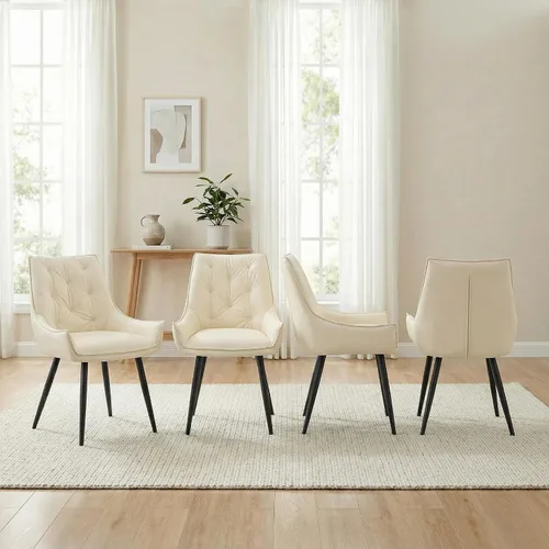 Vista 11 de Set of 2 Modern Minimalist Style Faux Leather Dining Room Chair,Elegant Refined Side Chair,Sturdy Structure Conversation Chair with Black Sanded
