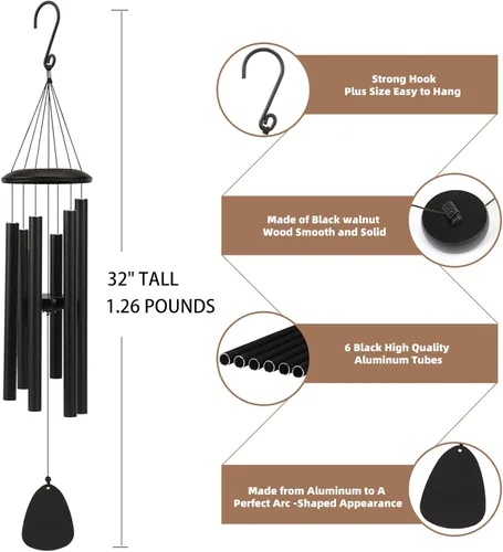 Vista 5 de FSVGYY Campanillas de viento para exteriores, decoración grande, tono profundo, tonos melódicos relajantes, campanillas de viento para exteriores