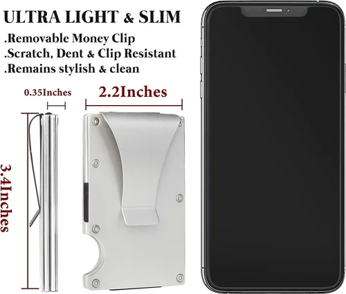 Vista 3 de Monedero RFID para hombre regalo minimalista de fibra de carbono Monedero clip de dinero para hombres de aluminio cartera marido papá hijo ideas