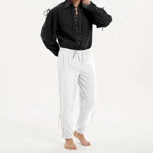 Vista 6 de Pantalones medievales de tobillo con banda cónica para hombre, disfraz de pirata, renacentista, gótico, casual, para hombre