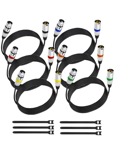 Vista 10 de XLR Cables - Paquete de 6 cables XLR macho a hembra con 3 pines chapados en oro, cable de micrófono corto blindado equilibrado para mezclador