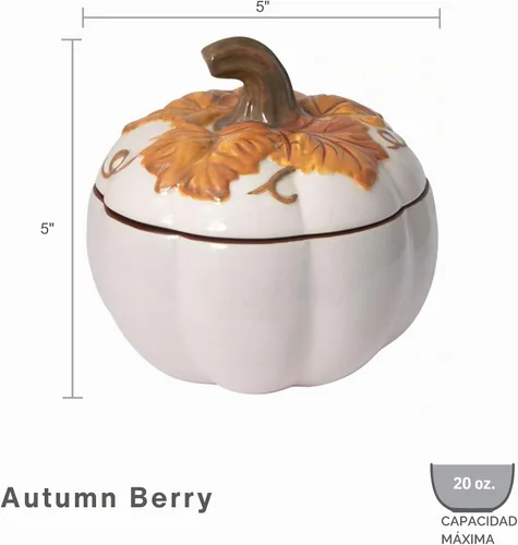 Vista 4 de Pfaltzgraff Cuenco de Calabaza con Tapa Autumn Berry, Capacidad de 20 Onzas, Color Crema