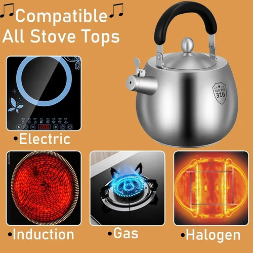 Vista 7 de Hervidor de té, hervidor de té resistente, tetera silbante, tetera de acero inoxidable 316, parte inferior sin costuras, mango plegable, acabado