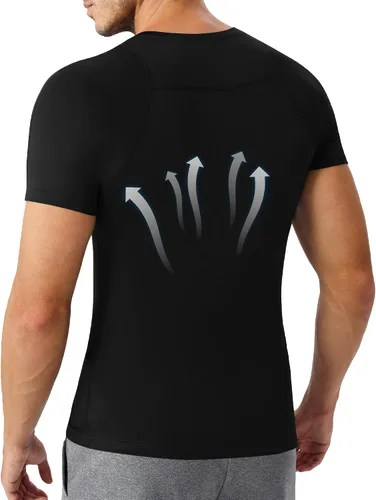 Vista 4 de SPVISE Compression Shirt Men Short Sleeve Workout Tops Spandex Baselayer 232-negro