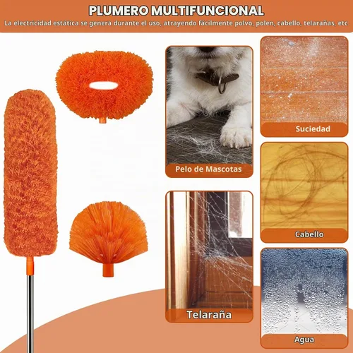 Vista 3 de Kit de herramientas de limpieza de alto alcance de 20 pies - Ventilador de techo de plumas de microfibra y plumero de telaraña con plumero