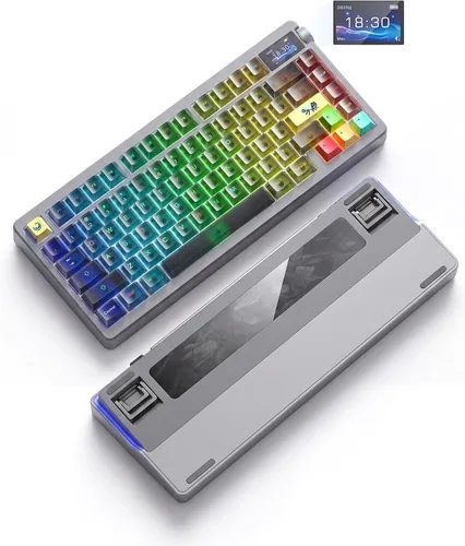 Vista 11 de Aula AU75 Teclado mecánico inalámbrico, teclado para juegos con junta de intercambio en caliente con perilla, BT/2.4G/teclado personalizado