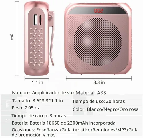 Vista 6 de Amplificador de Voz Portátil con Auriculares de Micrófono con Cable Sistema PA Recargable Altavoz Micrófono Personal Amplificador de Voz Potencia