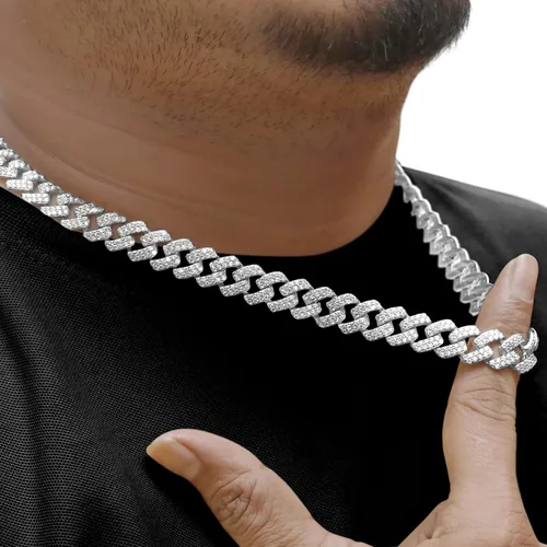 Vista 3 de SAVEARTH DIAMONDS Collar de cadena cubana de diamante de moissanita de corte redondo de 20 quilates a 26 qttw con certificado de 0.472 in de ancho