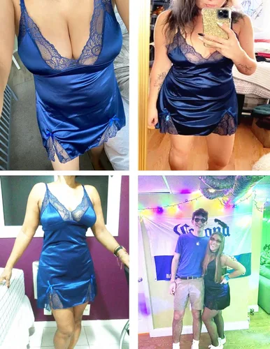 Vista 4 de Holagift Women Sexy Lingerie Sleepwear V Neck Satin Lace Chemise Nightgown