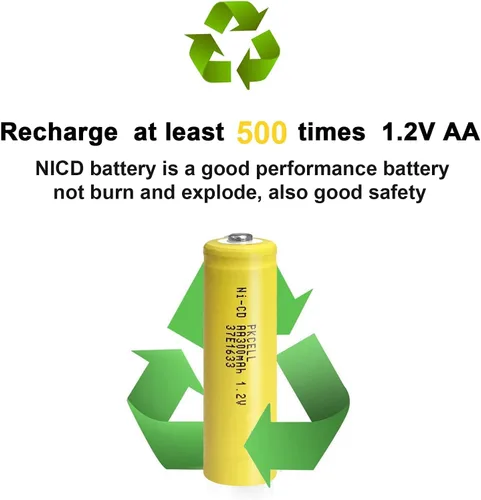 Vista 4 de PKCELL Paquete de 4 pilas recargables AA 1.2V 300mAh NICD con botón superior para luces solares (4 unidades)