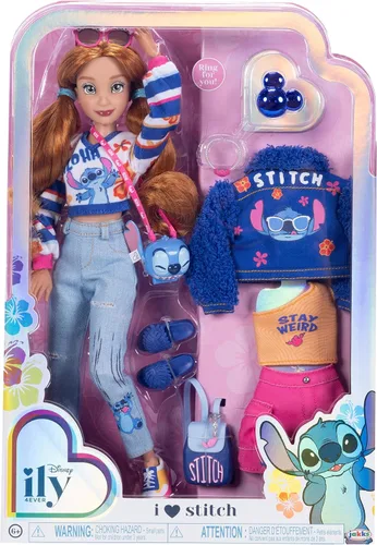Vista 6 de Disney ILY 4EVER Muñecas de Moda Cabello Rojo Stitch de 11.5" de Alto con 13 Puntos de Articulación, Dos Conjuntos Completos para Mezclar y Combinar