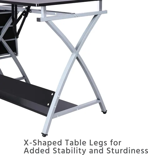 Vista 8 de Yaheetech Escritorio de dibujo, mesa de dibujo para artistas/adultos, escritorio de arte con taburete y 3 cajones deslizantes, estación de trabajo