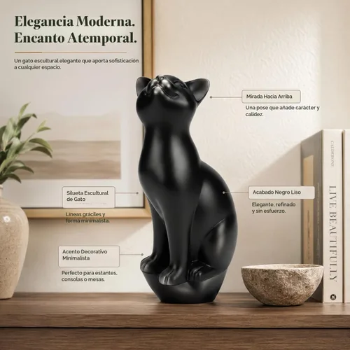 Vista 9 de Comfy Hour - Colección Farmhouse, decoración de gato de pie de 9" en poliresina, color negro
