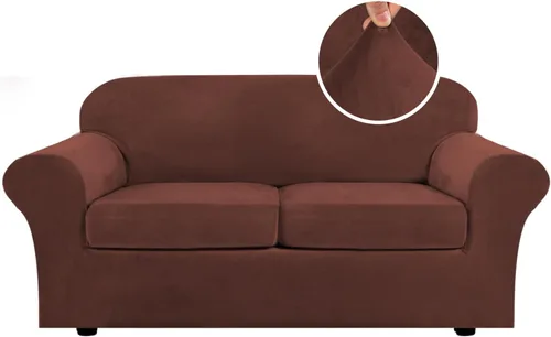 Vista 120 de H.VERSAILTEX - Funda elástica para sofá de 2 piezas, funda protectora de terciopelo, suave, con parte inferior elástica, con un ancho de hasta 49