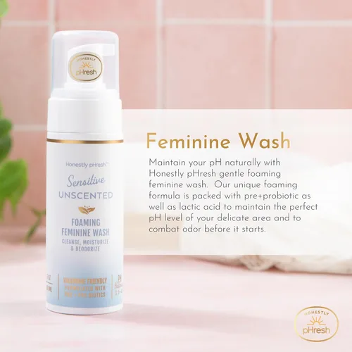 Vista 2 de Honestly pHresh Jabón femenino espumoso para mujeres, limpiador íntimo natural equilibrado con pH con prebióticos y probióticos. Vegano, seguro