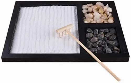 Vista 3 de TOPINCN Kit de jardín zen, meditación, yoga, mesa japonesa, mesa de roca, arena, chakras, santuario, altar, decoración zen, hogar, oficina